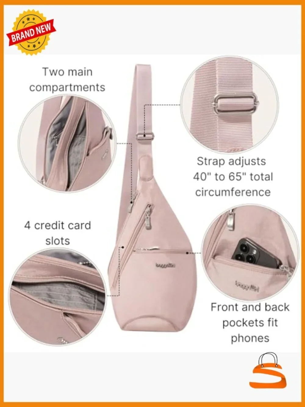Convertible Sling Crossbody Backpack Nylon Lightweight Travel Bag